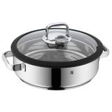 WMF Vitalis Aroma Buharlı Pişirme Tenceresi, 28 cm, 5 L, Cam Kapaklı, Silikon Kenarlı, Pişirme Termometresi ve Buharlı Pişirme Tepsili, Cromargan® Yüksek Kaliteli Paslanmaz Çelik, Fırına Uygun