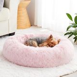 WNPETHOME Sakinleştirici Köpek Yatağı Kedi Yatağı Çörek, Suni Kürk Evcil Hayvan Yatağı Kendinden Isıtan Donut Sarıcı, Rahat Yuvarlak Peluş Köpek Yatakları (50 x 50 x 20 x 20 cm, Açık Pembe)