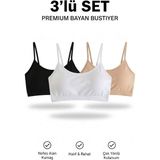 Woan Kadın Spor Bustiyer 3'lü Paket Ince Askılı Crop Atlet Siyah Beyaz Ten Rengi - Ten - Beyaz - Siyah - L - XL