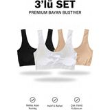 Woan Kadın Spor Bustiyer 3'lü Paket Kalın Askılı Crop Atlet Siyah Beyaz Ten Rengi - Ten - Beyaz - Siyah - S - M