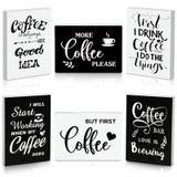 Woanger 6 Adet Ahşap Mini Kahve Bar İşareti Çiftlik Evi Kahve Bar Dekoru Rustik Ama İlk Kahve İşareti Love Is Brewing Sehpa İşareti Vintage Kahve Tabelası Kahve Katmanlı Tepsi Dekor Ev Dekorasyonu için Ahşap Plaka