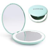 wobsion LED Işıklı Seyahat Makyaj Aynası, 1x/10x Büyütme Kompakt Ayna, El Çantası, Çanta, Cep, 3,5 inç Işıklı Katlanır Ayna, Elde Taşınabilir 2 Taraflı Ayna, Yuvarlak, Camgöbeği