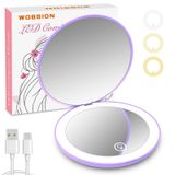 wobsion Şarj Edilebilir Led Seyahat Aynası, Işıkla 1x/10x Büyütme Kompakt Ayna, Kısılabilir Led Seyahat Makyaj Aynası, 3 Renkli Aydınlatma, Elde Taşınabilir 2 Taraflı Cep Aynası, Kız Hediyeleri, Mor