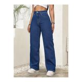 WODDİ Adel Kadın Mavi Jeans Yüksek Bel Rahat Salaş Bol Paça Palazzo Denim Kot Pantolon