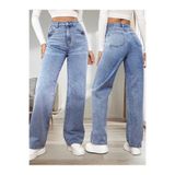 WODDİ Alice Kadın 90's Kar Yıkama Mavi Likralı Süper Yüksek Bel Salaş Jeans Palazzo Kot Pantolon