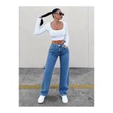 WODDİ Astrid Kadın Jeans Palazzo Salaş Rahat Jean Yüksek Bel Denim Kot Pantolon