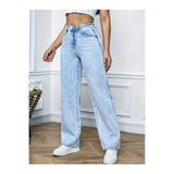 WODDİ Ela Kadın 90's Kar Yıkama Buz Mavi Likralı Süper Yüksek Bel Salaş Jeans Palazzo Kot Pantolon