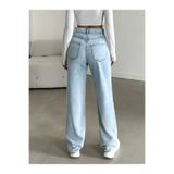 WODDİ Jessica Kadın 90's Kar Yıkama Mavi Likralı Süper Yüksek Bel Salaş Jeans Palazzo Kot Pantolon
