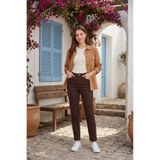 WODDİ Kadın Kahverengi Mom Jeans Yüksek Bel Denim Kot Pantolon