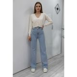 WODDİ Nova Kadın Yüksek Bel Kar Yıkama Salaş Jeans Wide Leg Geniş Paça Palazzo Kot Pantolon