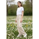 WODDİ Nova Kadın Yüksek Bel Krem Salaş Jeans Wide Leg Geniş Paça Palazzo Kot Pantolon