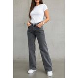 Woddi Vera Kadın Yüksek Bel Füme Salaş Jeans Wide Leg Geniş Paça Palazzo Kot Pantolon - 00-Füme - 32