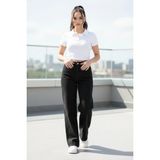 Woddi Vera Kadın Yüksek Bel Siyah Salaş Jeans Wide Leg Geniş Paça Palazzo Kot Pantolon - 000-Siyah - 46
