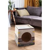 Wodiza Ahşap Kedi Evi Beauty Bej Etnik Desenli Demonte Kapalı Kedi Kulübesi 35 × 33 × 35 cm