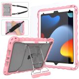 WODJWE iPad 9./8./7. Nesil için Çocuk Kılıfı, iPad 10,2 inç 2021/2020/2019 için Silikon Çocuk Kılıfı, Saplı ve Temperli Camlı Ekran Koruyucu ve Omuz Askılı Darbeye Dayanıklı Kılıf (Pembe)