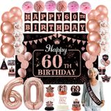 WOJOGO Kadınlar için 60. Doğum Günü Süslemeleri - 40 parça Gül Altın Parti Dekor Seti Mutlu 60. Doğum Günü Afiş Pasta Süsü 60 Numara Balon Kanat Petek Orta Parçalar Asılı Swirls ve Büyük Zemin