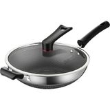 Wok Tava Karbon Çelik, Kapaklı Wok Tava, Yapışmaz, Paslanmaz Çelik Wok Tavası, Indüksiyon, Elektrik, Gaz, Halojen Tüm Ocaklar Için (34 Cm) (32 Cm)