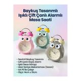 Wolawood Akar Saniye, Mutlu Baykuş Temalı Işıklı, Çift Çanlı, Güçlü Alarmlı Masa Saati Çocuk Odası Komodin Üstü Dekoratif Hediyelik Saat Random Renk 1•Adet