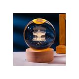 Wolawood Atlıkarınca 3D Kristal Cam Kar Küresi Doğal Ahşap Standlı Usb Kablolu Led Işıklı Hediyelik Lamba Set