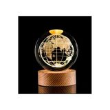 Wolawood Dünya Haritası Temalı 3D LED Gün Işığı Kristal Cam Kar Küresi USB Ahşap Standlı Lamba Hediyelik Set