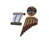 Wolawood El Yapımı 3'Lü Set Doğal Bambu Pan Flüt, Ksilofon, Coconat Kalimba Aborjin Desenli Otantik Müzik