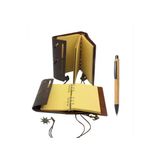 Wolawood El Yapımı Deri Kapaklı Defter Bambu Touchpen Kalem Hediyeli Set Vintage Günlük Ajanda Özel Hediyelik