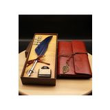 Wolawood El Yapımı Deri Kapaklı Defter ve Divit Kalem Seti Nostaljik Mürekkep Yazı Takımı Vintage Hediyelik