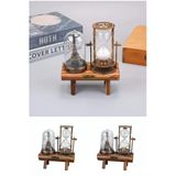 Wolawood Fanus İçinde Eyfel Kulesi Kum Saati LED'li Retro Metal Tower Biblo Ahşap Ayaklı Dekoratif Hediyelik