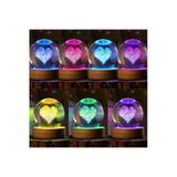 Wolawood Kalp Temalı 3D Kristal Cam Küre RGB Renk Değiştiren LED Işık USB Ahşap Standlı Hediyelik Kar Küresi