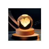 Wolawood Kalp Temalı 3D Kristal Cam Küre USB Ahşap Standlı Günışığı LED Lamba Dekoratif Hediyelik Kar Küresi