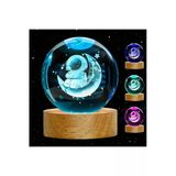 Wolawood Kristal Cam Kar Küresi 3D Hilalde Oturan Astronot Rgb Led Usb Ahşap Standlı Renk Değiştiren Özel Set