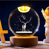 Wolawood Kristal Cam Kar Küresi 3D Işıklı LED Lamba USB Kablolu Ahşap Standlı Özel Gün Işığı Dekoratif Hediyelik Konsept Masaüstü Aksesuar Şık Zarif Süs Biblo Dekor Top Özel Üretim Premium Ay Küre Seti - GEYİK
