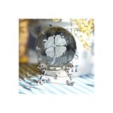 Wolawood Kristal Cam Kar Küresi 3D Yonca Çiçeği Temalı Metal Standlı Dekoratif Hediyelik Masaüstü Şık Biblo