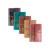 Wolawood Lüks Seri Dört (5) Adet Deri Defter Yaprak Desenli, Eskitme Sayfa, Spiralli, Bağcıklı Vintage Anı & Hatıra, Ajanda, Günlük Not Defteri Hediyelik Set
