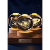Wolawood Luxurious Opulent 3`lü Kristal Cam Kar Küresi Seti & LED Gün Işığı Top Lamba, USB Ahşap Taban Özel Seri Samanyolu Galaksi Evreni Dekoratif Hediyelik Takım