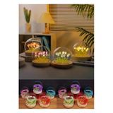 Wolawood Luxury Cam Lale Fanus Led Işıklı Ahşap Tabanlı Pilli Mini Dekoratif Gece Lambası Romantik Hediyelik