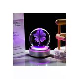 Wolawood Luxury Yonca Çiçeği Kristal Cam Kar Küresi Usb’li 3D Led Lamba Işıklı Renkli Dönen Lüx Hediyelik Set