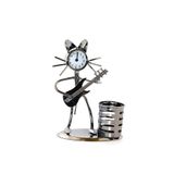 Wolawood Müzik Çalan Kedi Saatli Metal Kalemlik Vintage Tarz Masaüstü Hediyelik Eşya Dekoratif Biblo Süs Set