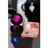 Wolawood Özel İstiridye İnci Kolye ve Kristal Cam Kar Küresi İkili Hediye Seti Romantik Anlamlı Sürpriz Paket