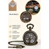 Wolawood Özel Üretim Yaşam Ağacı Temalı Köstekli Cep Saati Nostaljik Hediye Zincirli Bronz Metal Tasarım Saat