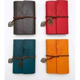 Wolawood Premium Seri Dört (4) Adet Deri Defter Yaprak Desenli, Eskitme Sayfa, Spiralli, Bağcıklı Vintage Hatıra, Ajanda, Günlük Not Defteri Hediyelik Set
