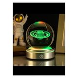 Wolawood Satürn Kristal Cam Kar Küresi Usb’li 3D Lazer İşleme Led Lamba Işıklı Renkli Dönen Top Hediyelik Set