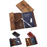 Wolawood Siyah Yapraklı Deri Defter & Beyaz Jel Kalem Seti Vintage Günlük Çizim Eskiz Not Defteri Hediye Seti