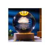 Wolawood Yağmur Bulut Temalı 3D Kristal Cam Kar Küresi USB Kablolu Ahşap Standlı Gün Işığı Konsept LED Lamba
