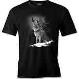 Wolf Howling At The Moon Realistic Siyah Kadın Tshirt