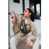 WOLF & ROCK Wolf&Rock Gold Detaylı Haki Kapitone Kumaş Bel ve Omuz Çantası