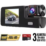 Wolf Star Wolfstar 32GB Araç Içi Kamera 3 Kameralı (Yol + Araç Içi+ Arka) Fhd Video Kayıt Mikrofonlu Türkçe Cc-33