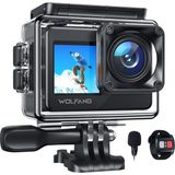 Wolfang GA120 Aksiyon Kamerası 4K 20MP Wifi, Sualtı Kamerası 40M Su Geçirmez Kamera, Eıs Görüntü Sabitleme Özelliğine Sahip 170° Geniş Açılı Çift Ekranlı Vlog Kamerası, Kask Montajı Aksesuar Kitleri - Siyah
