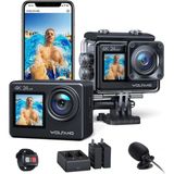 Wolfang GA200 Aksiyon Kamerası 4K 24MP Sualtı Kamerası Wifi 40M Su Geçirmez Eıs Görüntü Sabitleyici Dokunmatik Ekran Kask Kamerası 170° Geniş Açılı Kamera (Şarj Cihazı, Uzaktan Kumanda, 2 Pil ve Akses - Siyah