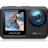 Wolfang GA420 Action Cam 4K 60FPS Sualtı Kamerası Wifi 10M Su Geçirmez Muhafazasız 3.0 Eıs Görüntü Sabitleyici Çift Ekran Kask Kamerası (Harici Mikrofon, 2X1350MAH Pil ve Aksesuar Kiti) - Siyah